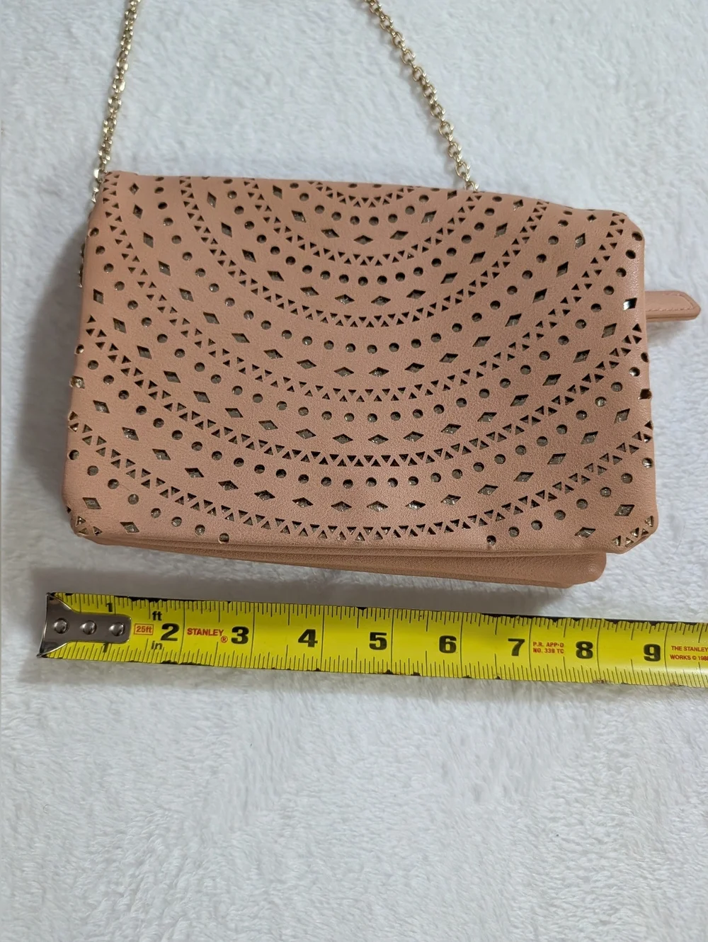 Fabulous Soft Faux Leather Crossbody Bag, Gold Shimmer & Chain, Light  Pink - Picture 10 of 10